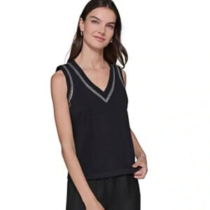 Iris Setlakwe Black V-Neck Suede Trim Stretch Shell Black Tank Top Women’s Large
